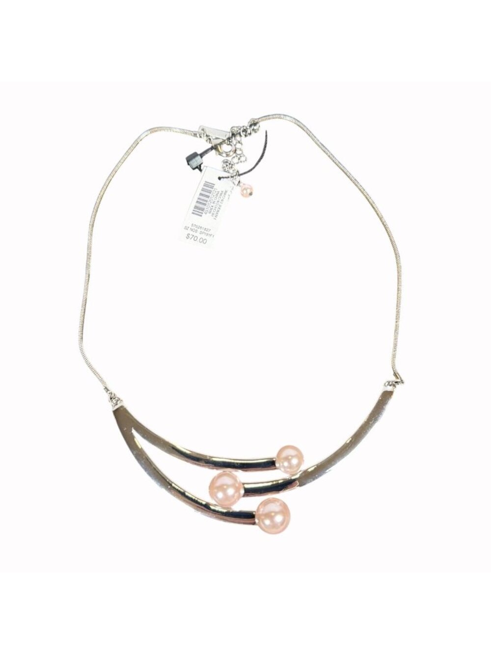 Triple Bar Collar Necklace WHBM Bib Goddess Pink Faux Pearl Silver Tone $70 NWT